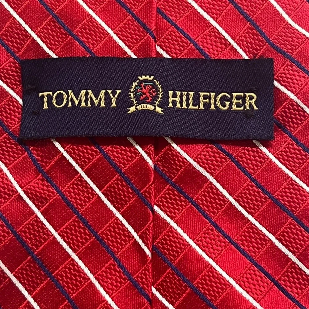 Tommy Hilfiger 100% Silk Tie 58x3.5 Red White‎ Blue Made In USA